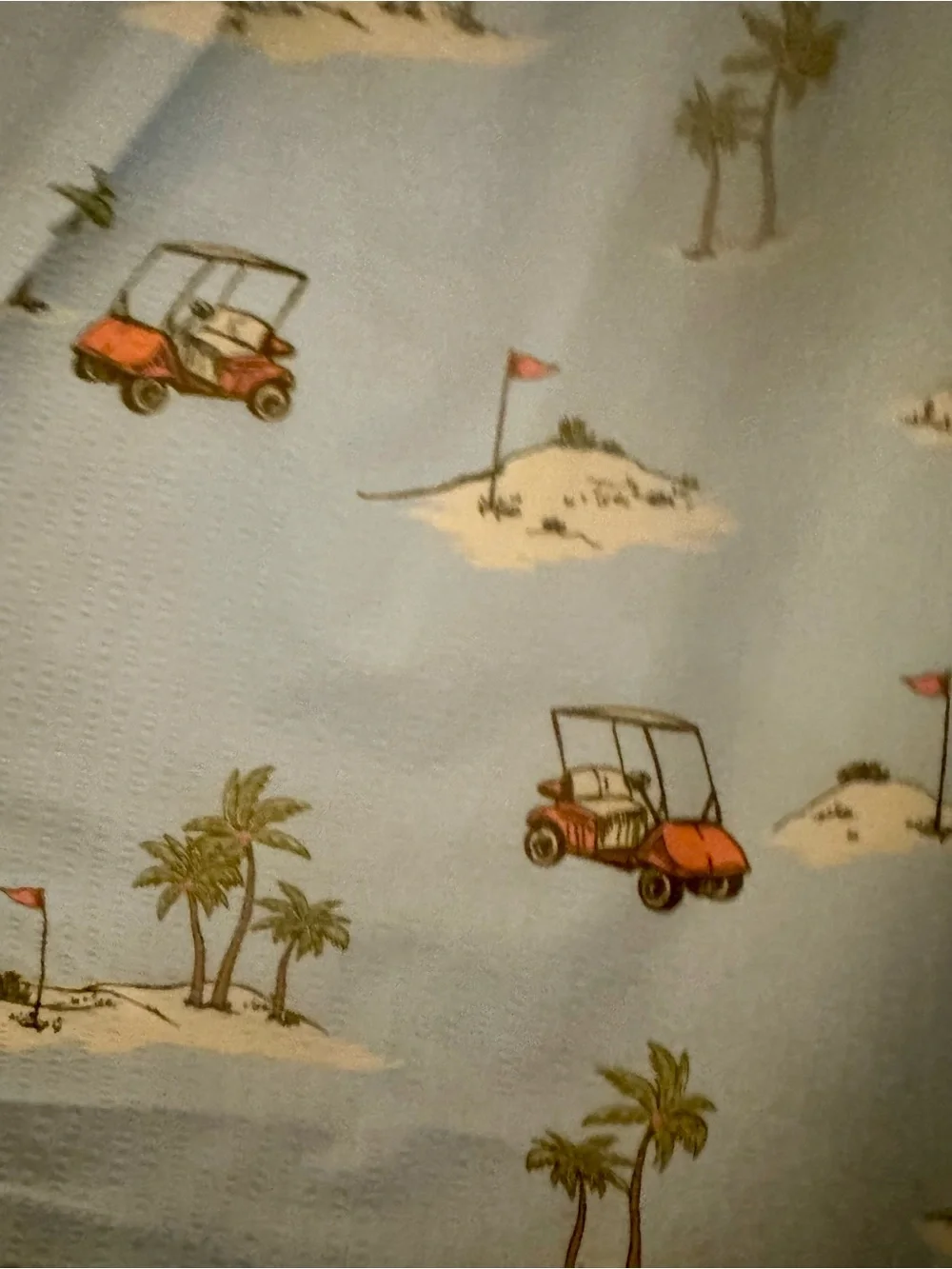 Free Planet Men’s Light Blue Golf Cart & Palm Print Swim Trunks- Medium